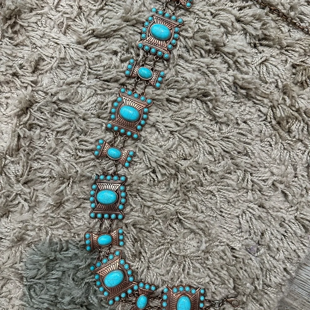 Turquoise like stone and Bronze Statement Chain Belt - Picture 2 of 2